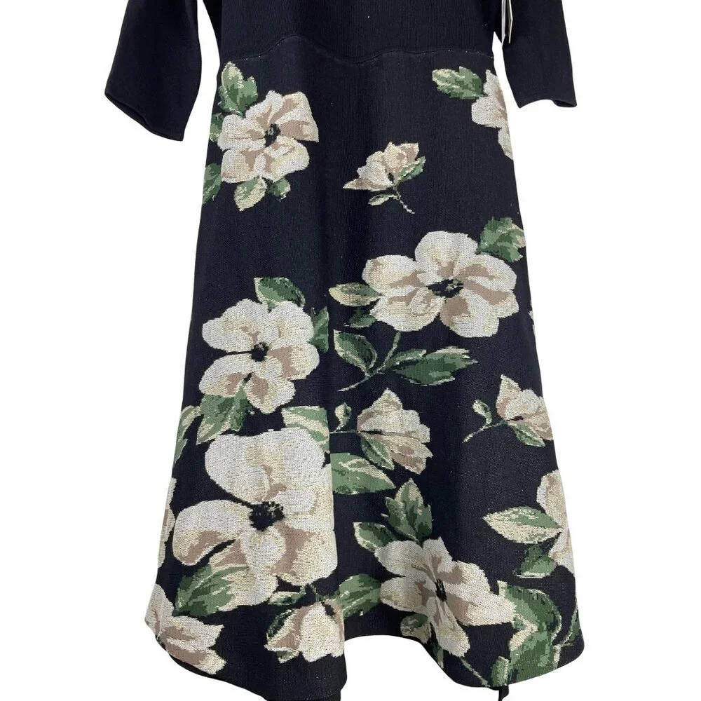 Julia Jordan Floral Sweater Dress Midi Women's Large Fit & Flare A-Line NWT - Picture 3 of 10